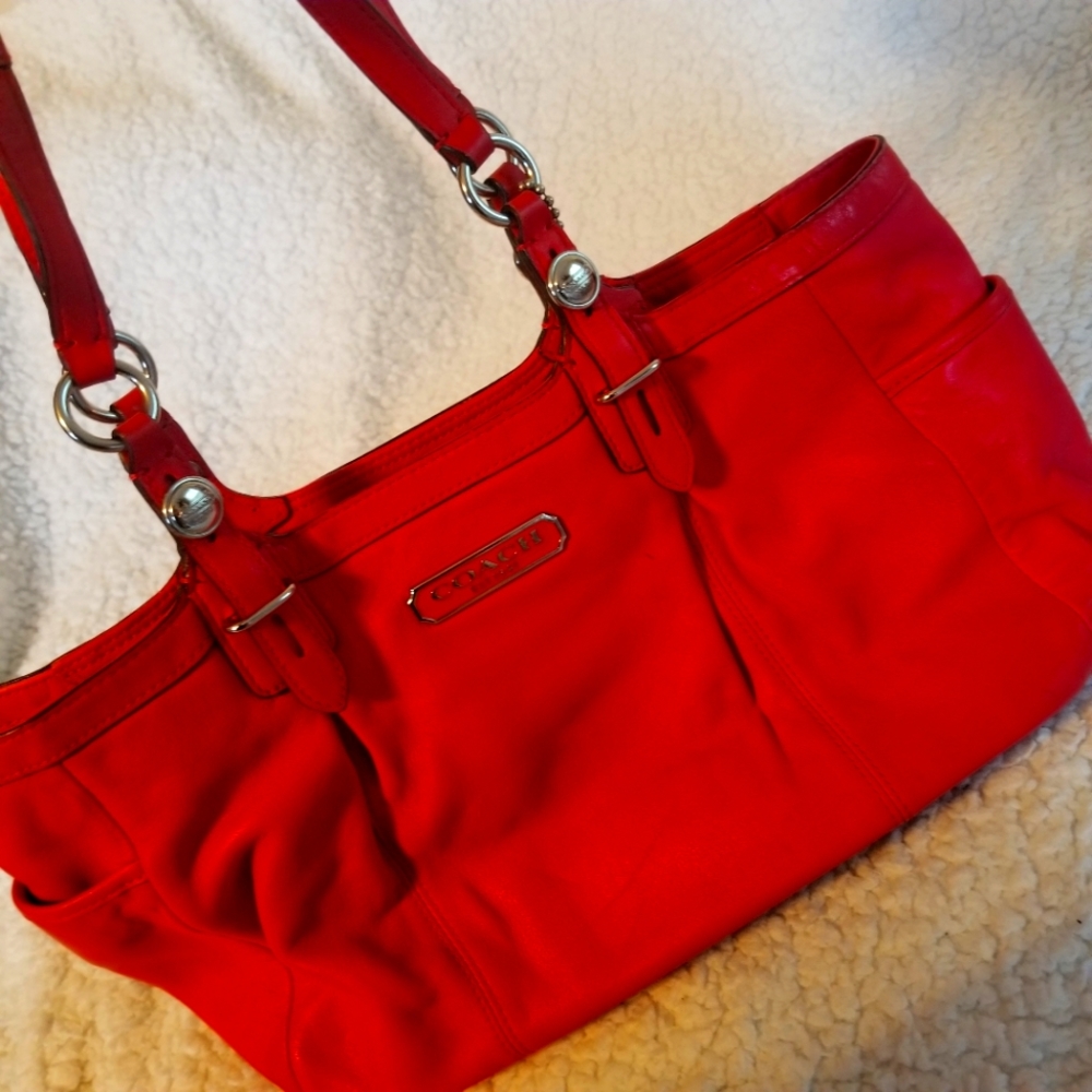 Coach Gallery East West Tote Genuine Leather Purse Coral Color Bag F15147 - Picture 2 of 11